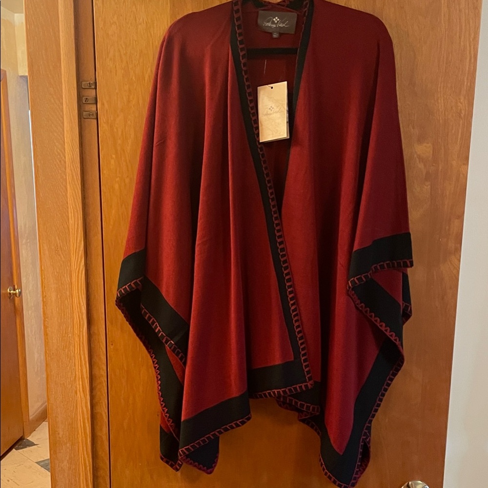 Patricia Nash Burgundy and Black Draped Wrap Poncho